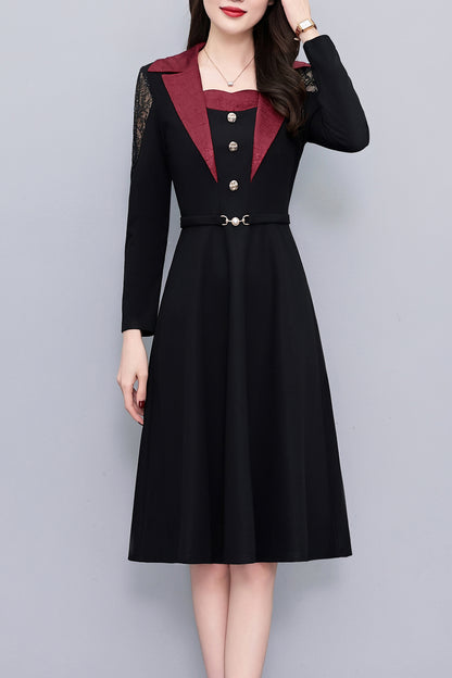 Women's Long Sleeve Pocket Work Office Suit Dress