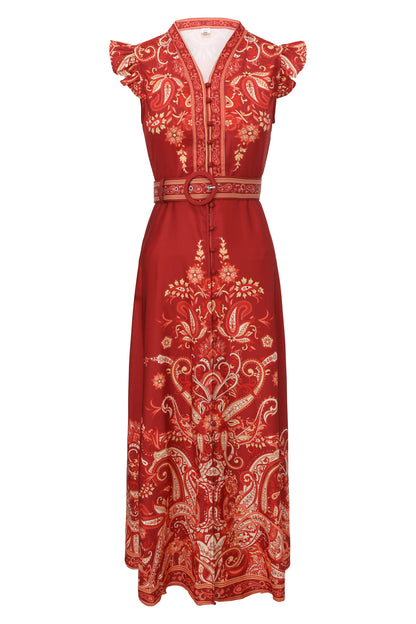 Women's Floral Print V-Neck Sleeveless Maxi Dress - LAI MENG FIVE CATS