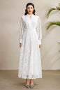 Women's V-Neck Lace Floral Lantern Sleeve Maxi Dress