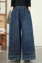 Women's Denim Wide Leg Baggy Jeans Drawstring Waist Pants - LAI MENG FIVE CATS