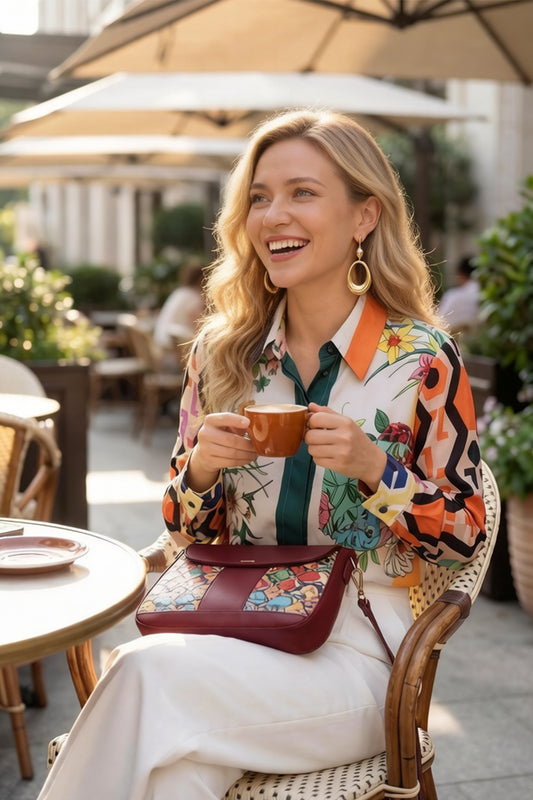 ESY-Women's Shirt Print Long Sleeve Button Blouse