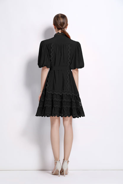 Black Lace Trim Mini Dress for Women – Elegant Romantic Summer Outfit