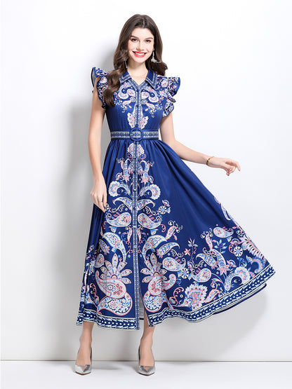 Women's Floral V Neck Sleeveless Ruffles Maxi Dresses