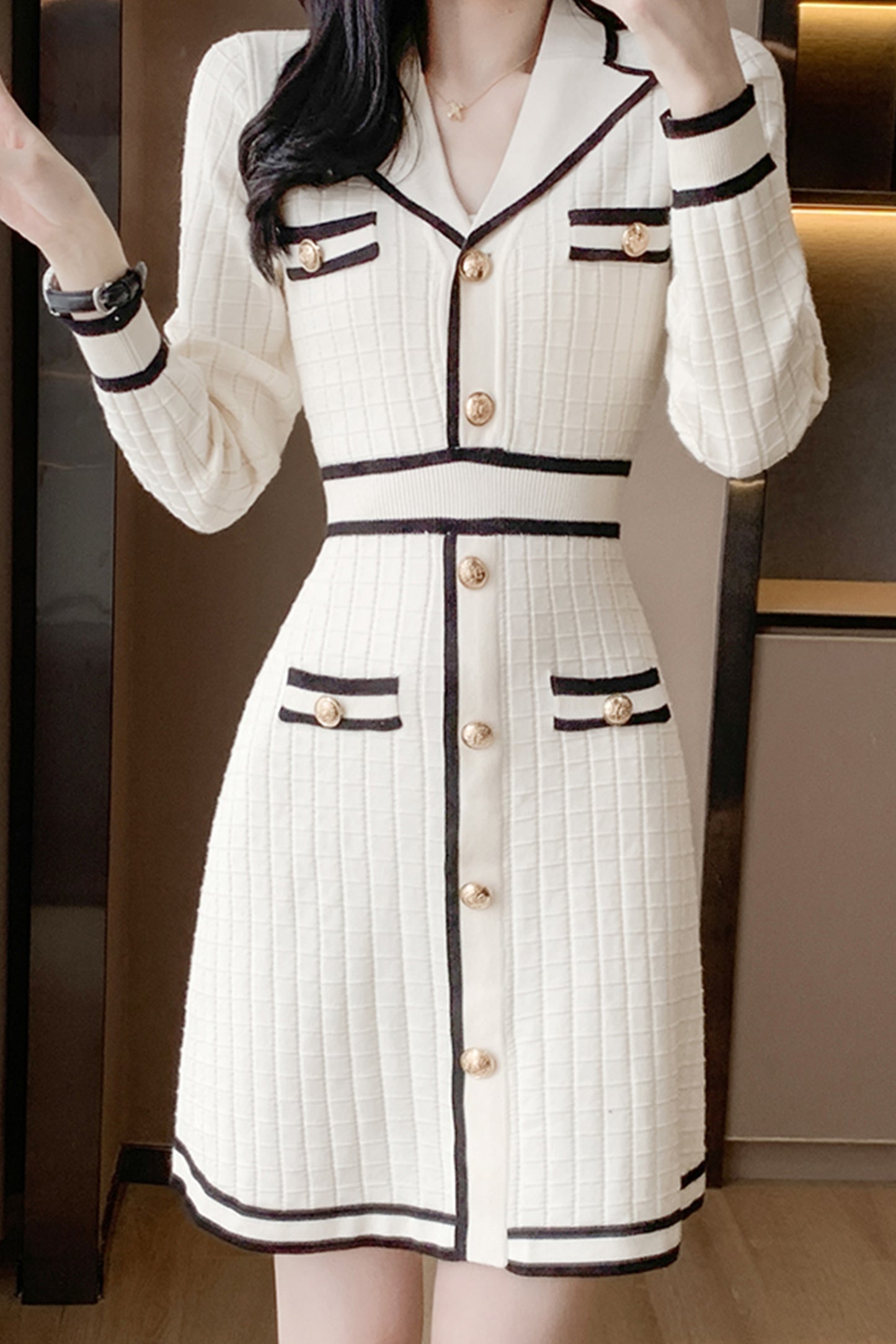 Women's  Knit Dress  Long Sleeve  V- Neck Elegant Casual  Mini Dress