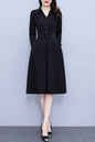 Women's V-Neck with Pockets Long Sleeve Black Dress