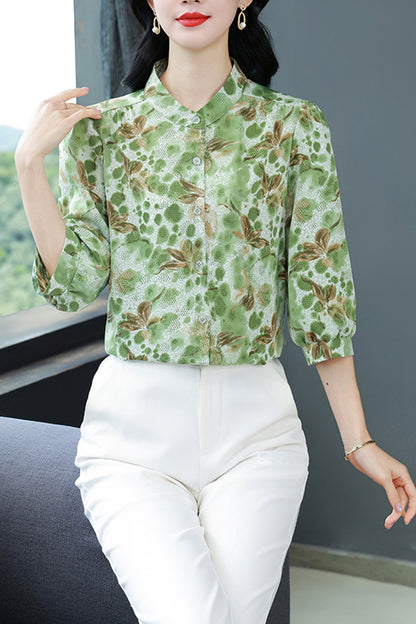 Women's Chinese Style Silk Satin  Button Jacquard Blouse