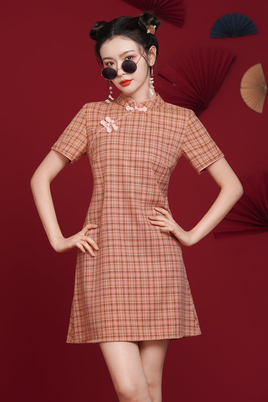 Women's Chinese Cheongsam Print Side Slit Mini Dress