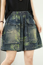 Women's Jeans Elastic Waist Wide Leg Denim Short