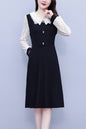 Women's Peter Pan Collar Long Sleeve Pocket Midi Dress
