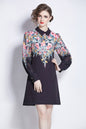 SSY-Women's Floral Chiffon Long Sleeve Mini Dress