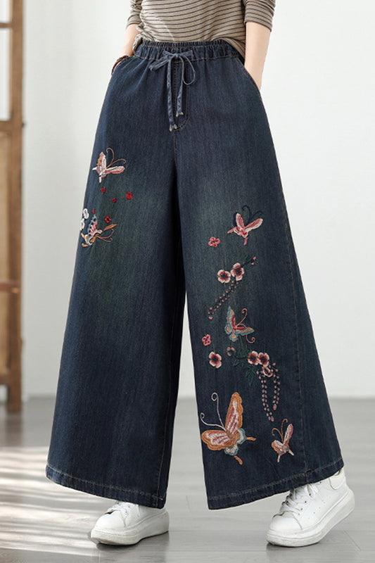 Women's Baggy Wide Leg Jeans Embroidery Pants