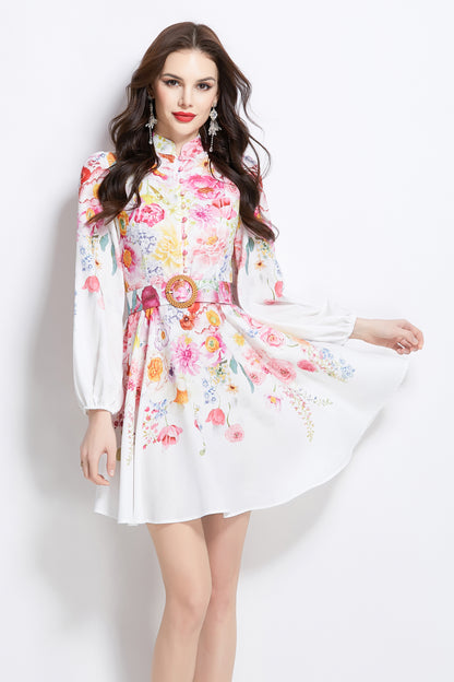 Women's Floral Print Button up Mini Dress