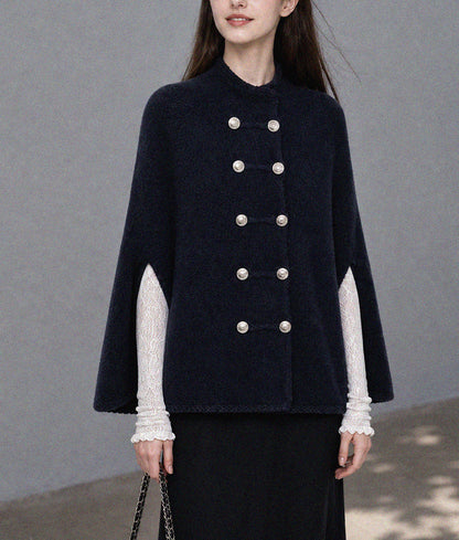 28695-Women's Knit Cape Coat – Navy & Camel
