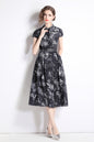 Women's Short Sleeves Printed Buttons Midi Dress