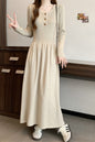 Women's Long Sleeve Button A Line Ribbed Knit Maxi Dress