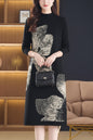 Women's Fashion Print Knit Pullover Sweater Midi Dress