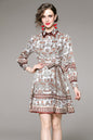 SSY-Women's Long Sleeve Lapel Collar Floral Mini Dress