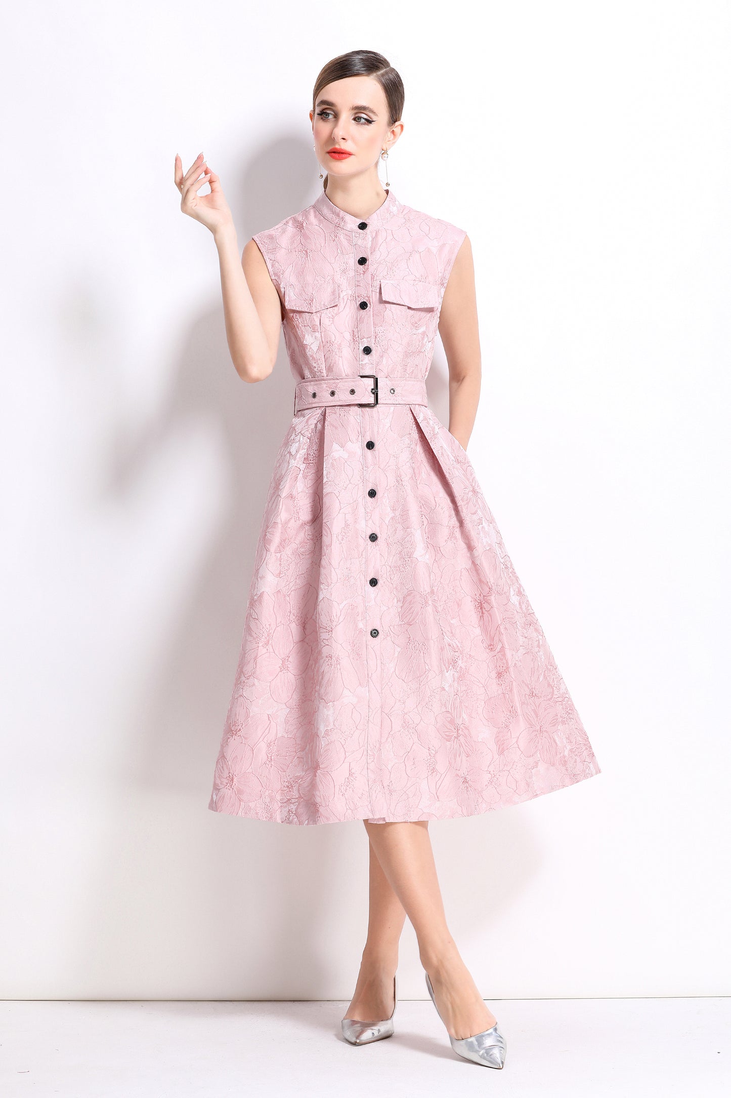 Women's Jacquard Sleeveless Vintage Rockabilly Dress