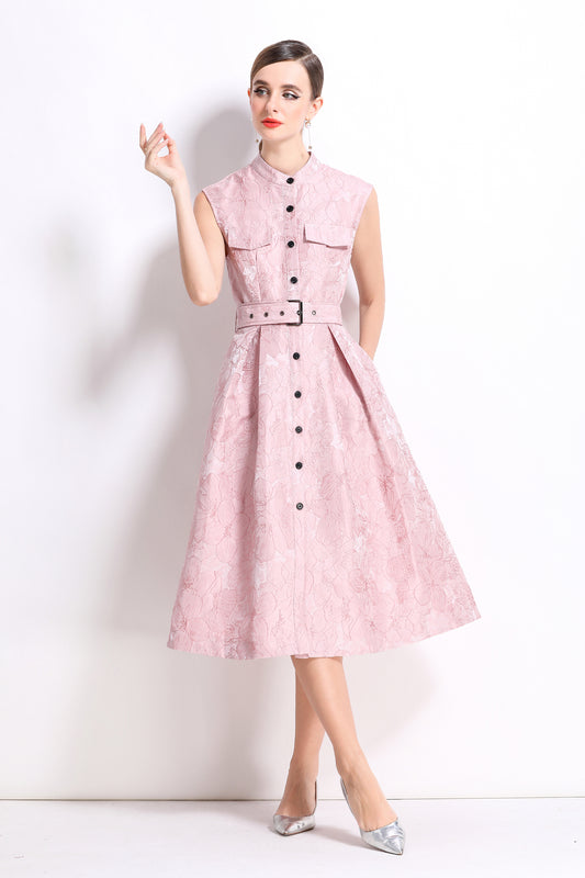 Women's Jacquard Sleeveless Vintage Rockabilly Dress
