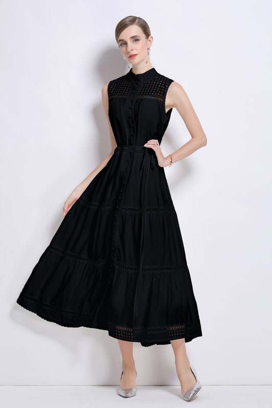 Women's Hollow Out High Neck Sleeveless Maxi Dress