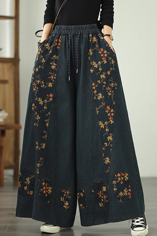 Women's Denim Wide Leg Baggy Jeans Drawstring Pants
