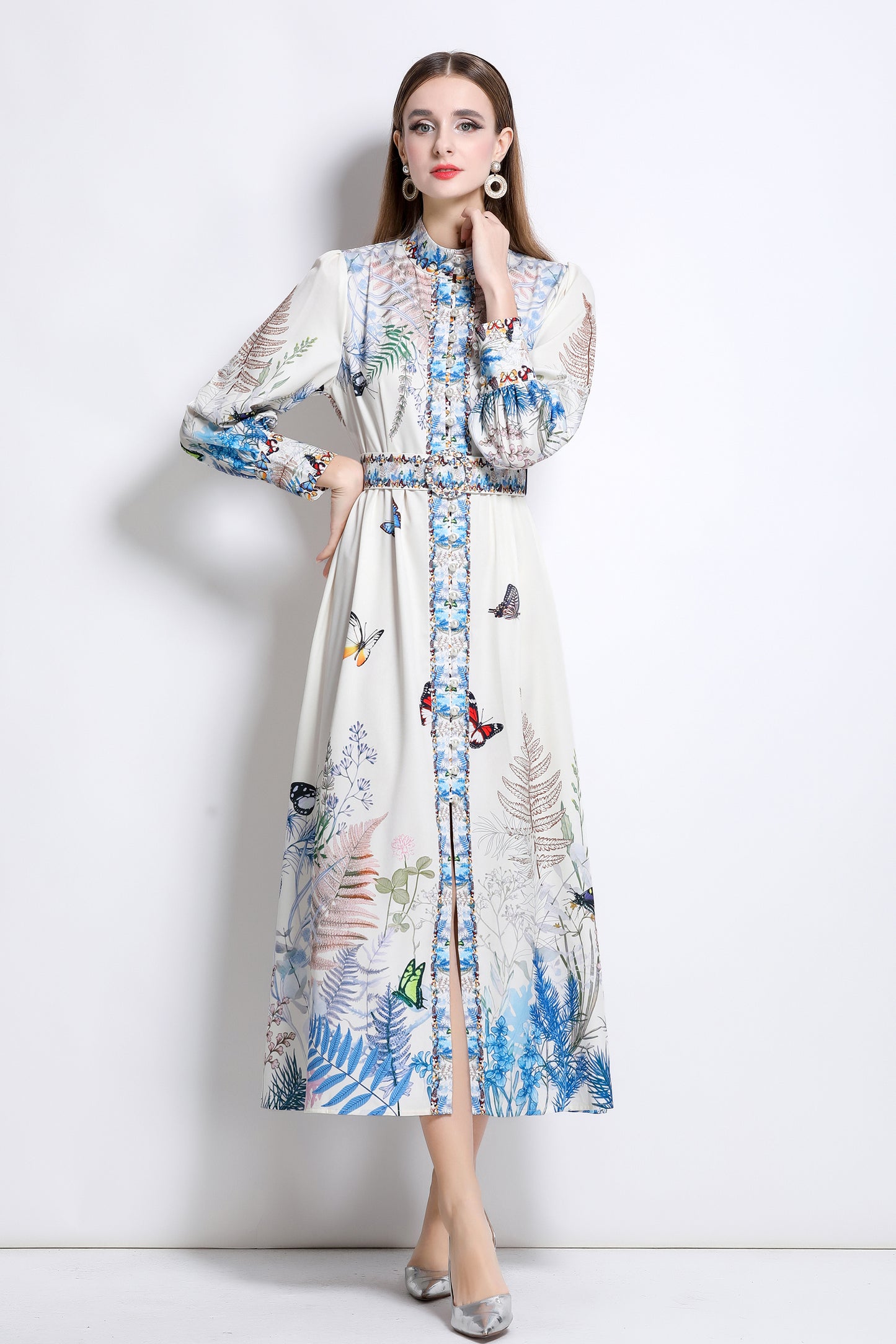 Women‘s Floral Print Button Up Split Maxi Dress