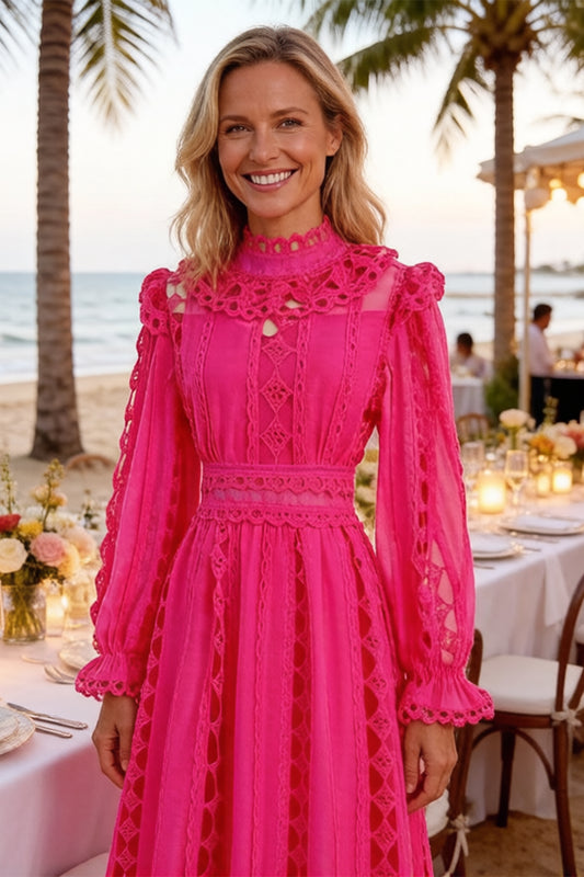 Elegant French-Inspired Lace Hollowed-out Maxi Dress