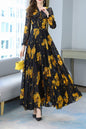 SSY-Women's Chiffon Tie V-Neck Allover Floral Maxi Dress