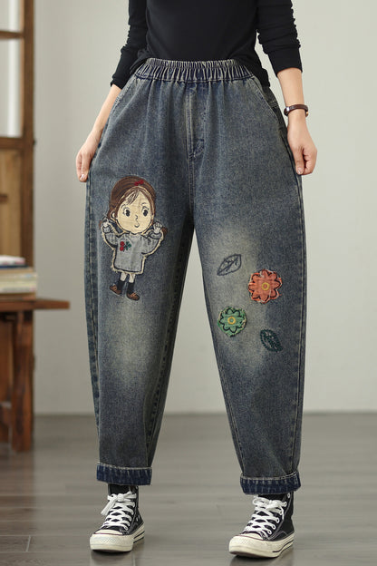 Women Jeans Denim Pants Elastic Waist