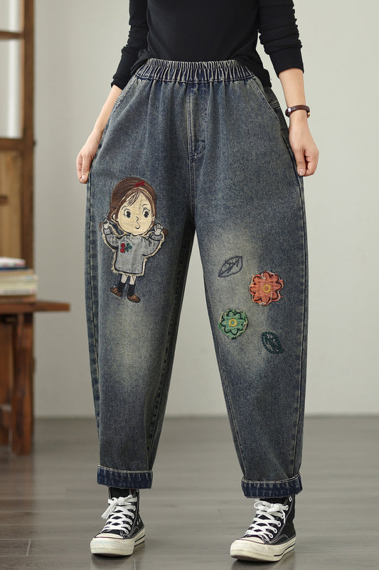 Women Jeans Denim Pants Elastic Waist