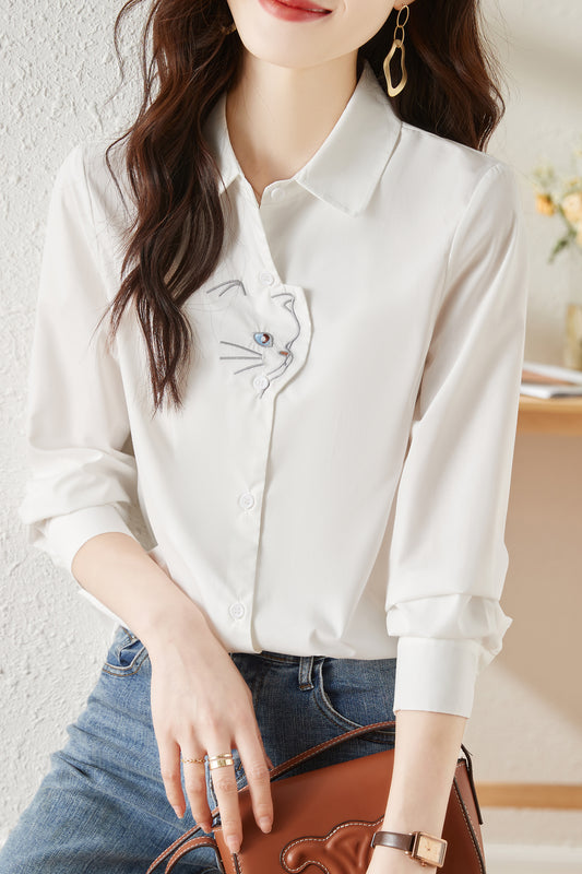 Women's V Neck Lantern Sleeve Blouse Button Tops