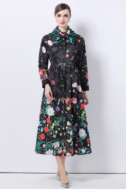 Women's Floral Print Flowy Button Split Maxi Dress