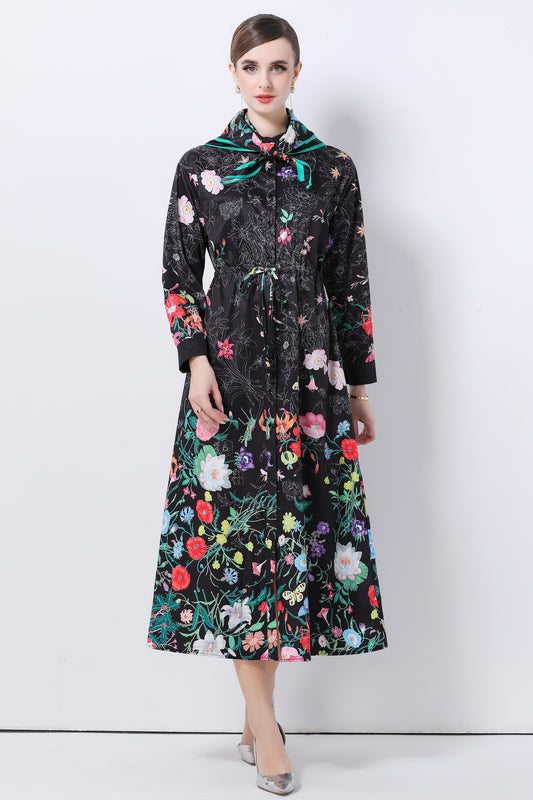 Women's Floral Print Flowy Button Split Maxi Dress