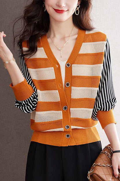 SSY-Women's V-Neck Striped Cardigan Sweaters