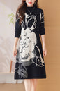 Women's Turtleneck Print Pullover Sweater Midi Dress