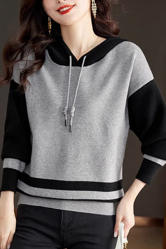 Women's Striped Color Block Hoodies Sweater Knit Tops