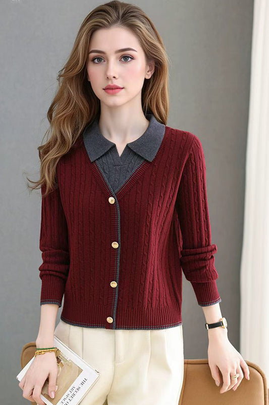 Women's Sweaters Tops Lapel Ribbed Knit Pullover Shirt