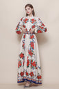 26-Women's Floral Print Puff Sleeve Button Maxi Dress - LAI MENG FIVE CATS