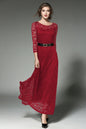 SSY-Women's 3/4 Sleeve Lace Overlay Maxi Dress