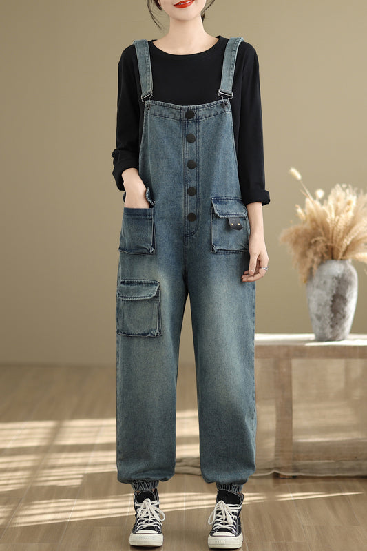 Womens Denim Bib Pants Jumpsuits Jeans Adjustable Strap Overalls