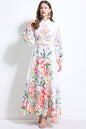 Women's Floral Print Puff Sleeve Button Up Split Maxi Dress