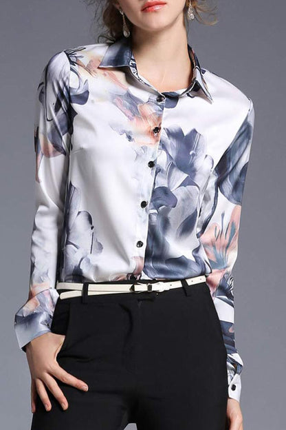 Shirt Floral Print Long Sleeves Button Blouse