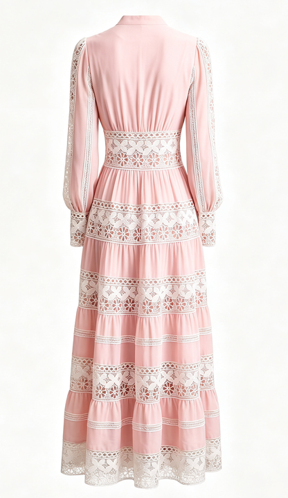 Blush Pink Lace Tiered Maxi Dress – Elegant Early Fall Occasion Dress