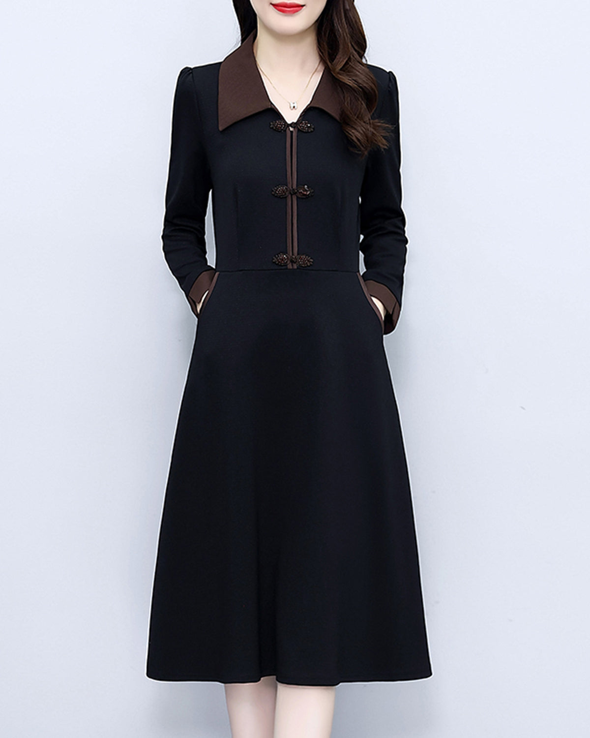 Black & Brown Collared Button-Front Dress | $42.98