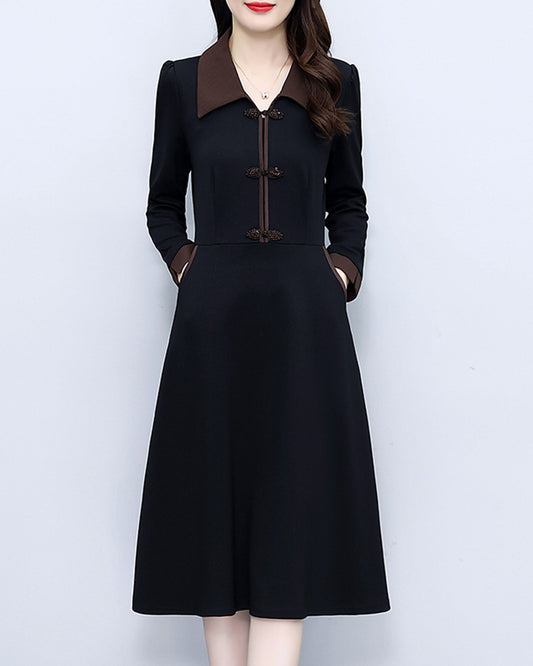 Black & Brown Collared Button-Front Dress | $42.98