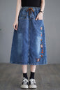 Women's Denim Drawstring Waist Pockets Jean Skirt