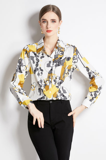 ESY-Women's Shirt Floral Print Long Sleeve Button Blouse