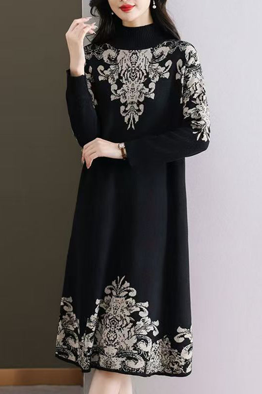 Women's Long Sleeve Stretch Sweater Midi Dress