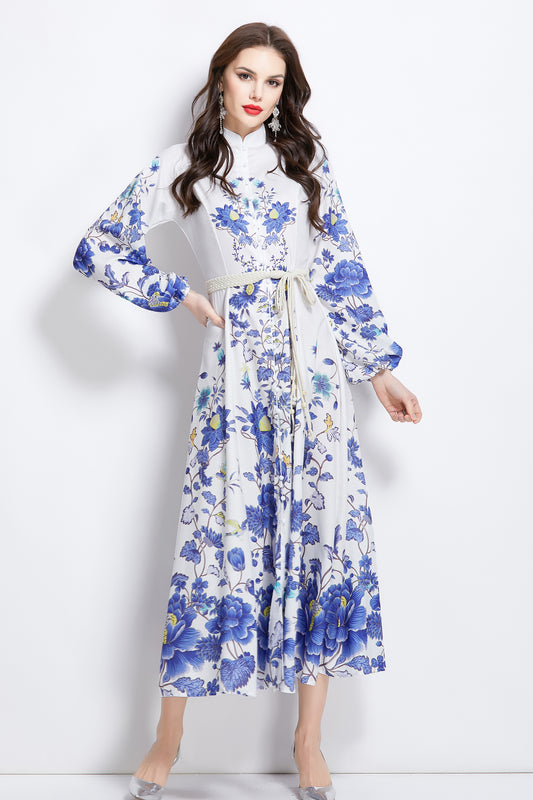 Women's Floral Print Ruffle Wrap Maxi Dress