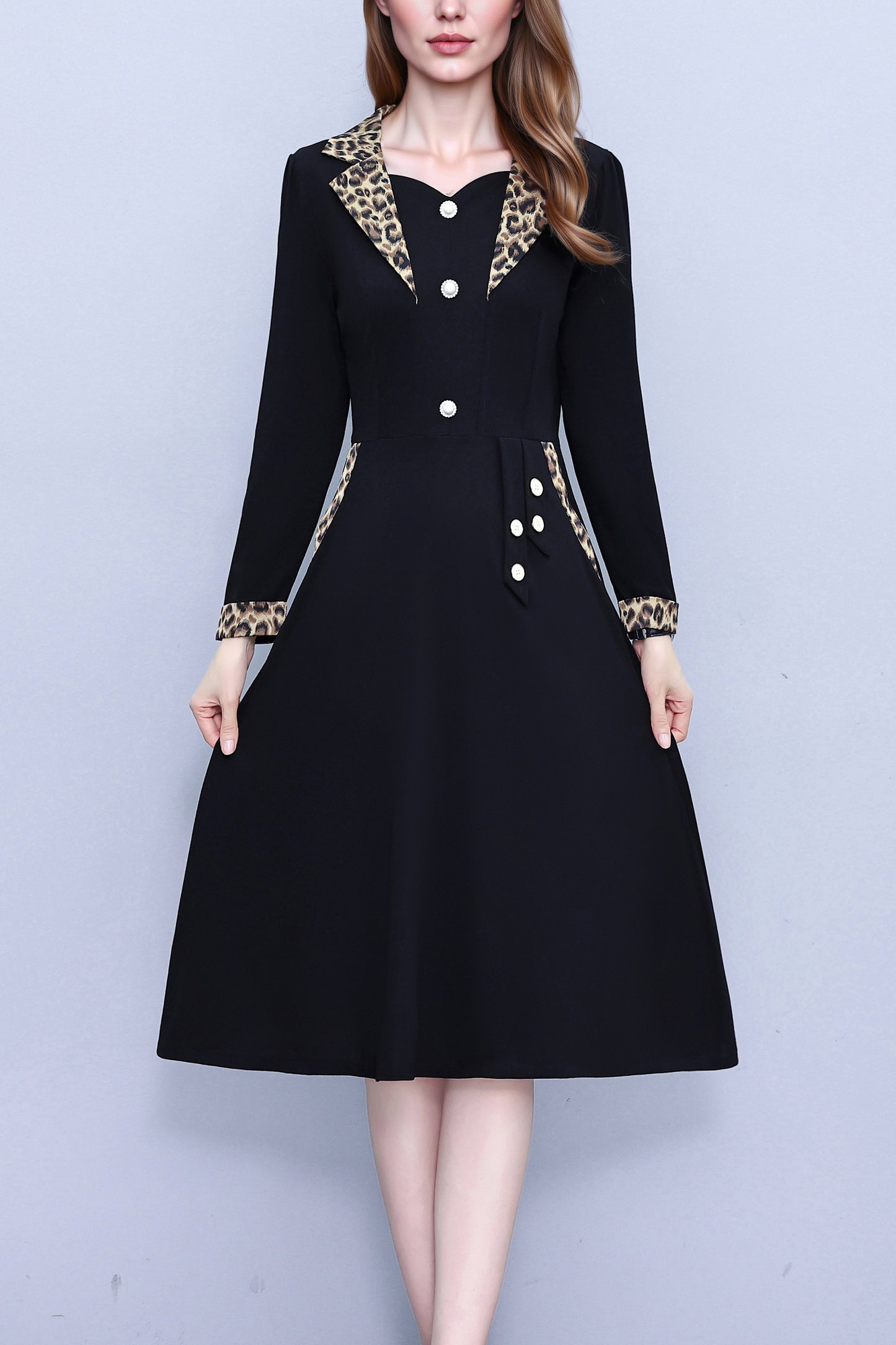 Women'sLong Sleeve Work Office Suit Dress with Pockets